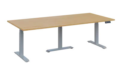 FLEXIMEET 220-100 výškově nastavitelný stůl, kovová podnož stříbrná, deska 25 mm, široký 2200 mm, javor horský